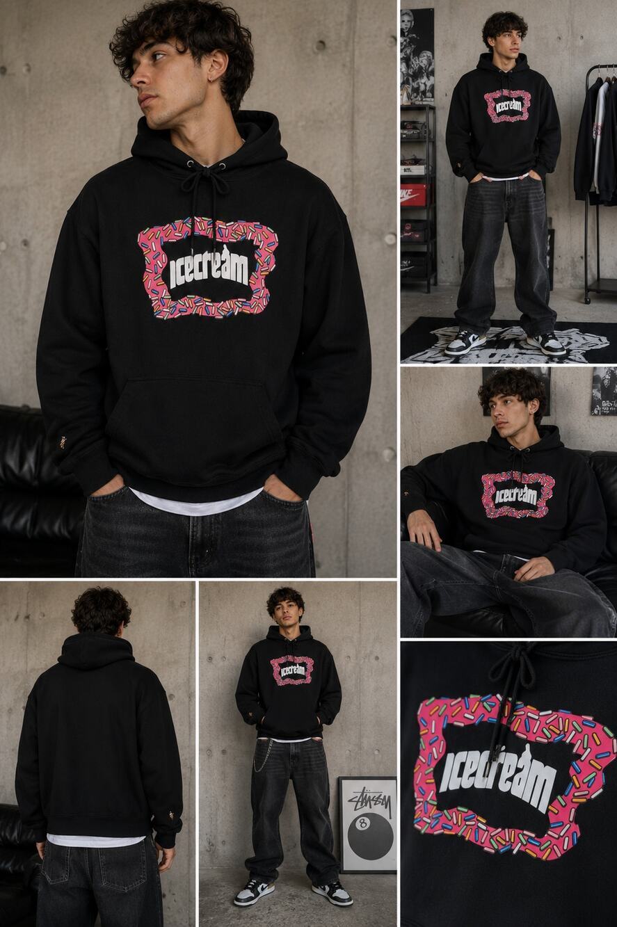 Icecream Black Sprinkle Logo Pullover Hoodie Large Billionaire Boys Club BBIC